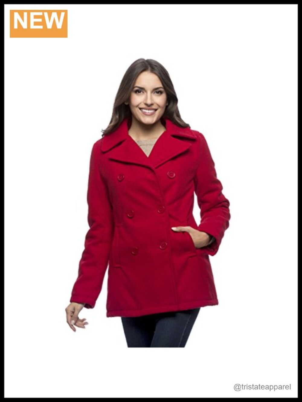 Classic Pea Coat Double Breasted Wool Leather Style
